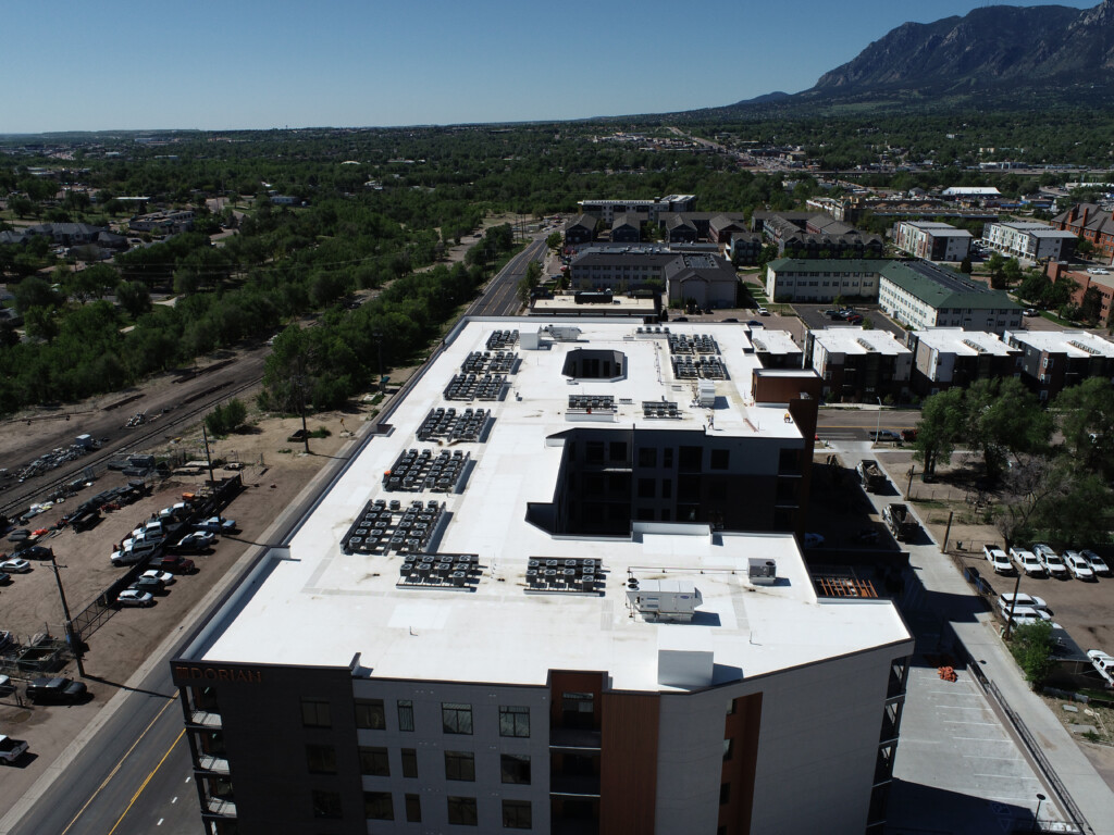 Aerial view of building with